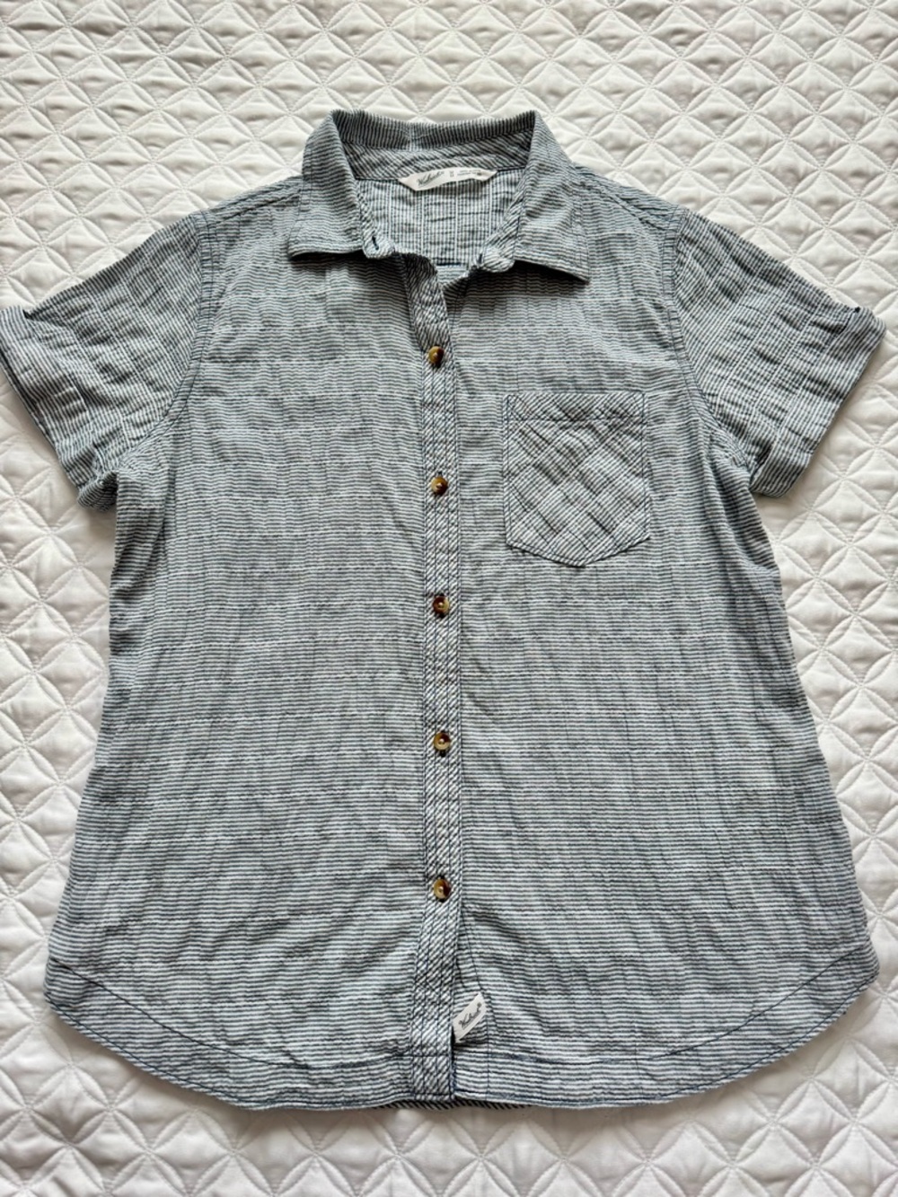 Woolrich Light Blue White Striped Rolled Cuff Button-Down Shirt Size M